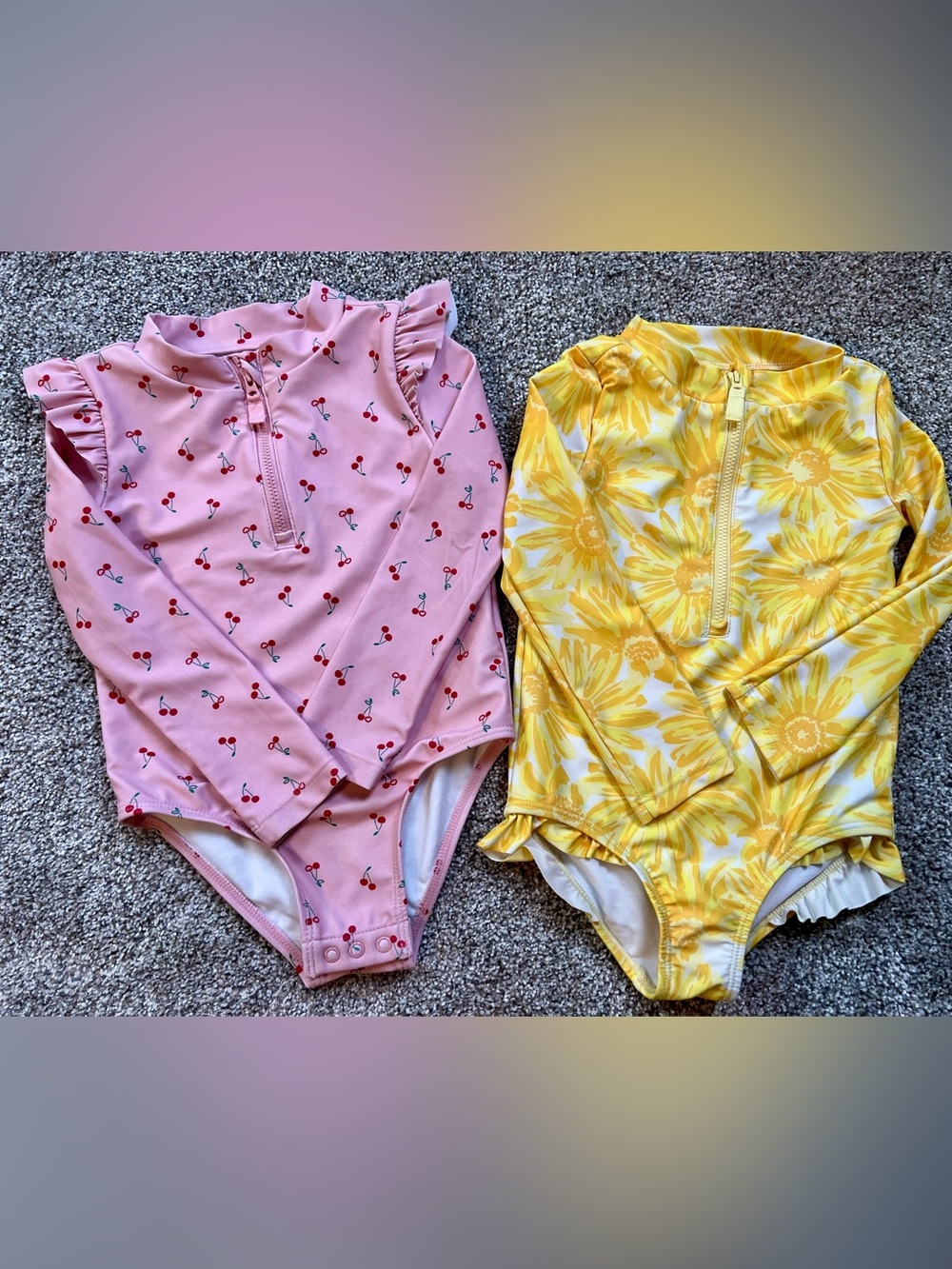 Carter's Girls Long-Sleeve One-Piece Swim Set - Pink Cherry & Yellow Floral